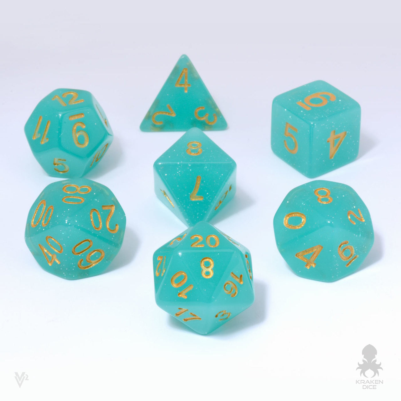 Teal Glitter 7pc Dice Set